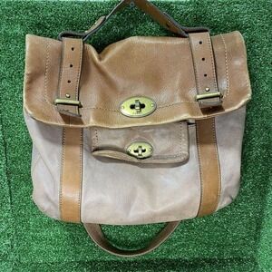 Fossil Genuine Leather Turn Lock Messenger Bag Shoulder Strap Satchel Brown